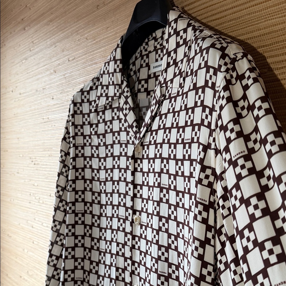 Sandro Brown and Cream Geometric Men's Shirt - Picture 3 of 10